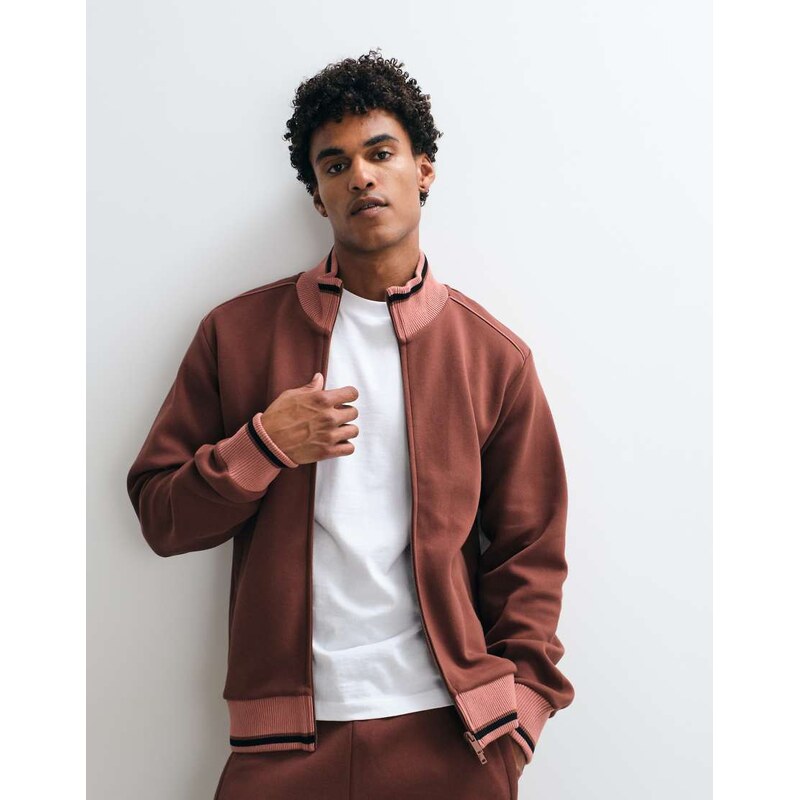 Rains 41020 Downtime co-ord knitted double zip logo track top in