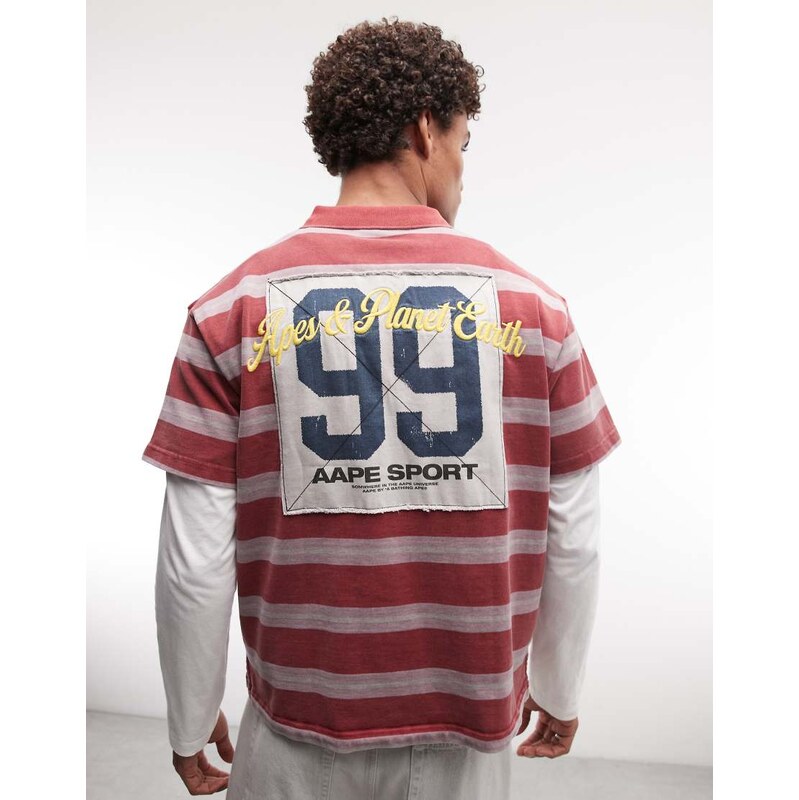 Aape by A Bathing Ape oversized striped polo in red and white