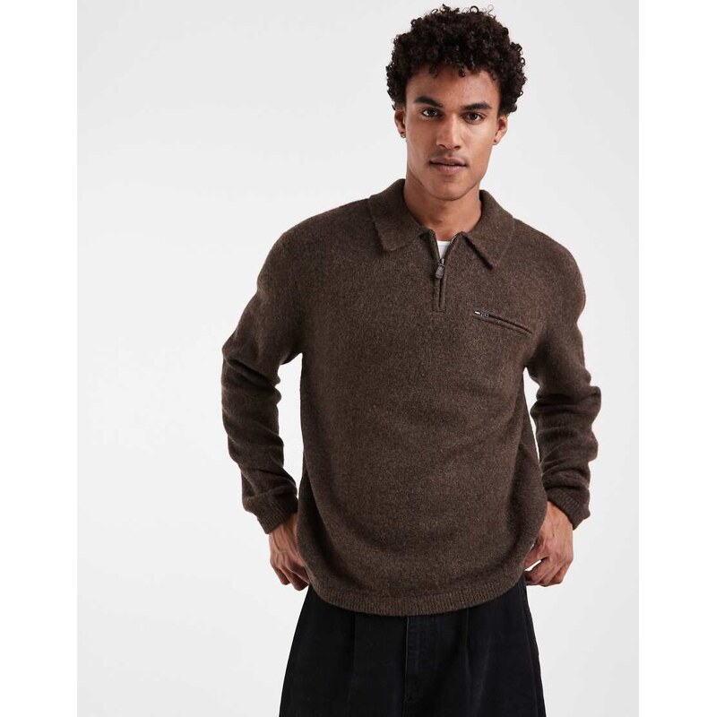 Levis collared half zip knitted jumper in brown