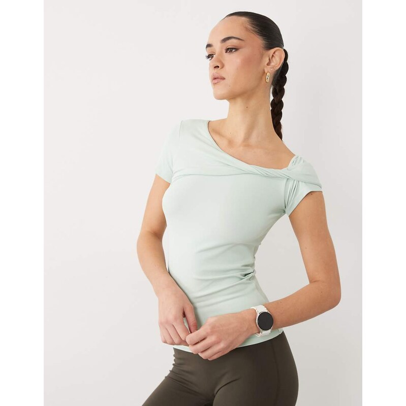 4505 plush handle asymmetric drape detail cap sleeve studio top