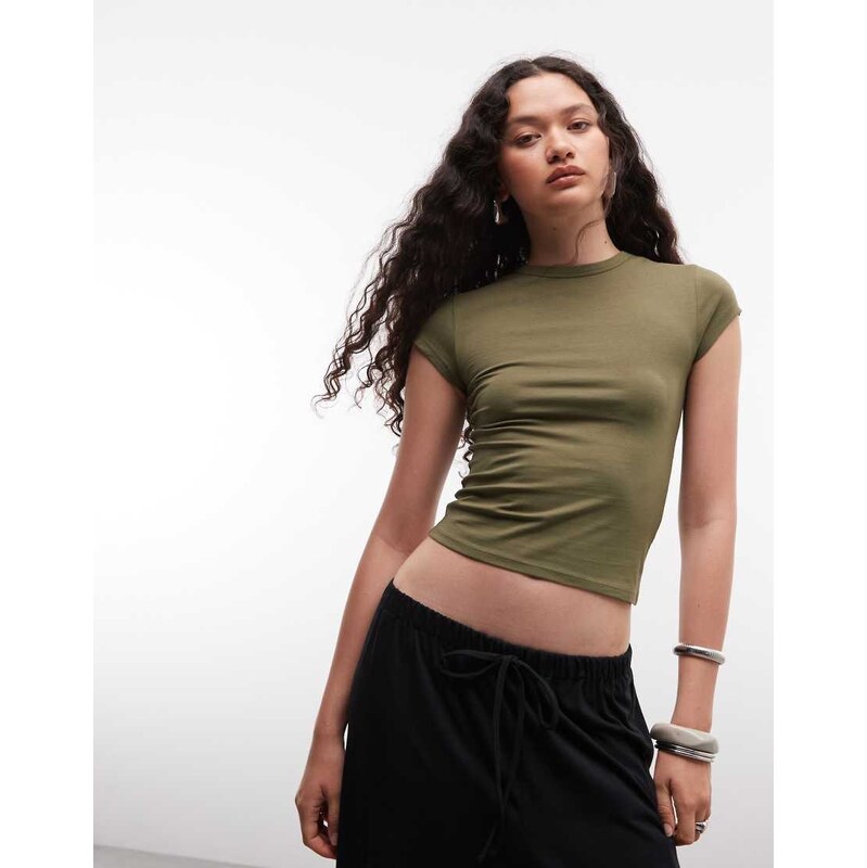 COLLUSION fitted cap sleeve t-shirt in khaki-Green