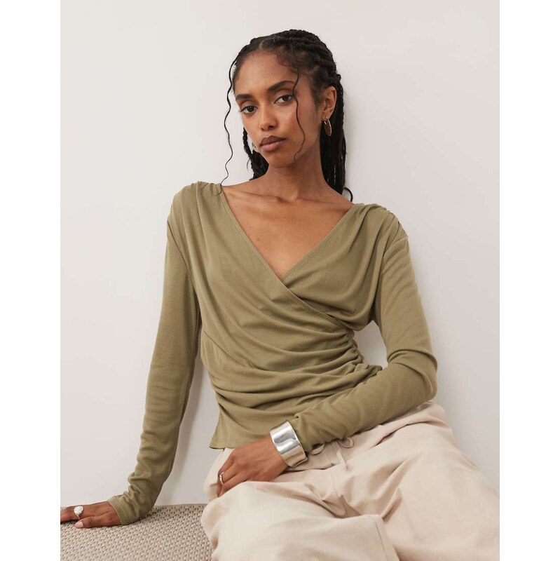 ASOS DESIGN soft lightweight jersey drape wrap long sleeve top