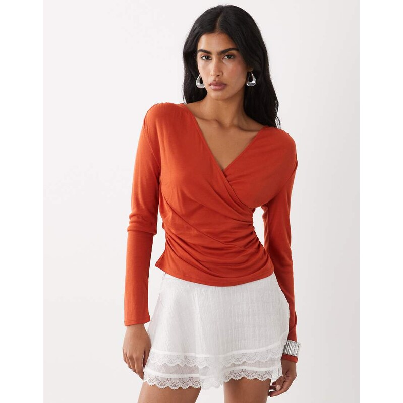 ASOS DESIGN soft lightweight jersey drape wrap long sleeve top