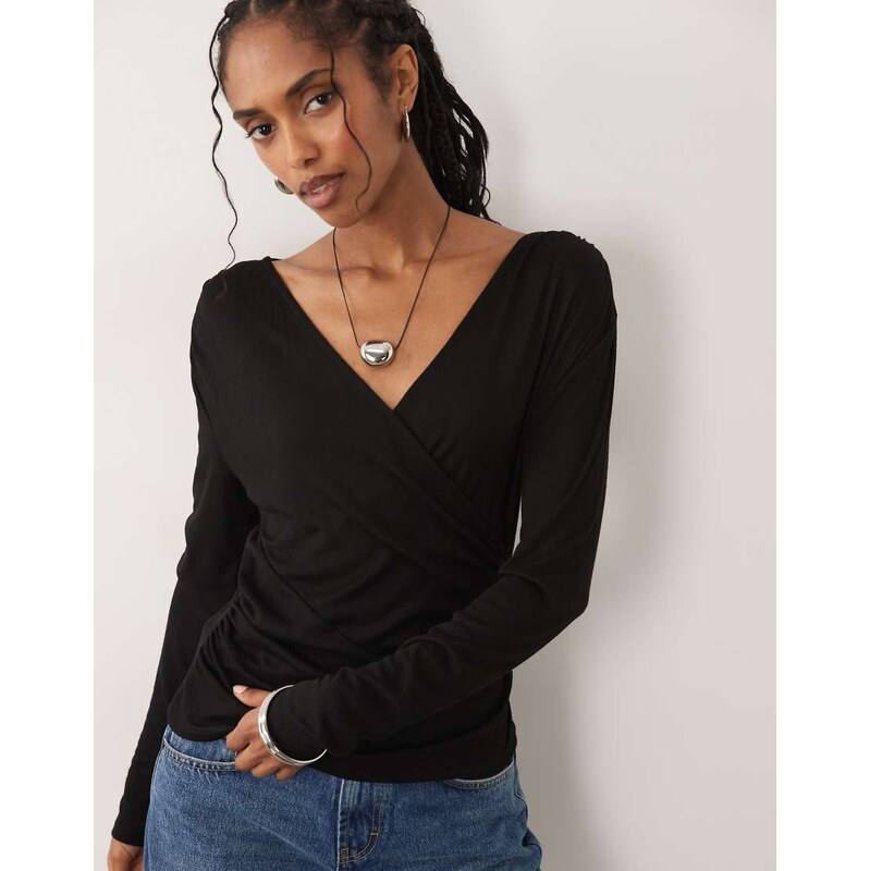 ASOS DESIGN soft lightweight jersey drape wrap long sleeve top