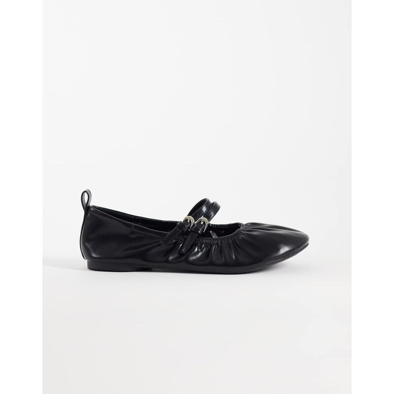 London Rebel Mia strappy ruched ballet flats in black