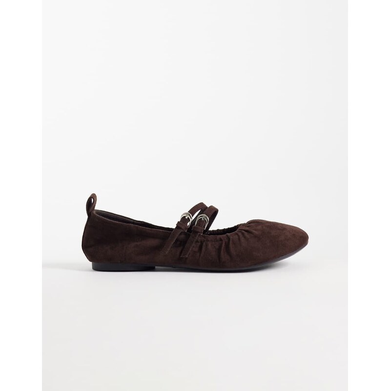 London Rebel Mia faux suede strappy ruched ballet flats in