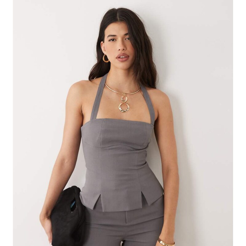 Kaiia exclusive tailored square halterneck split front top co
