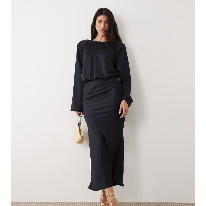 Kaiia exclusive satin cinched blouson waist flared sleeve maxi
