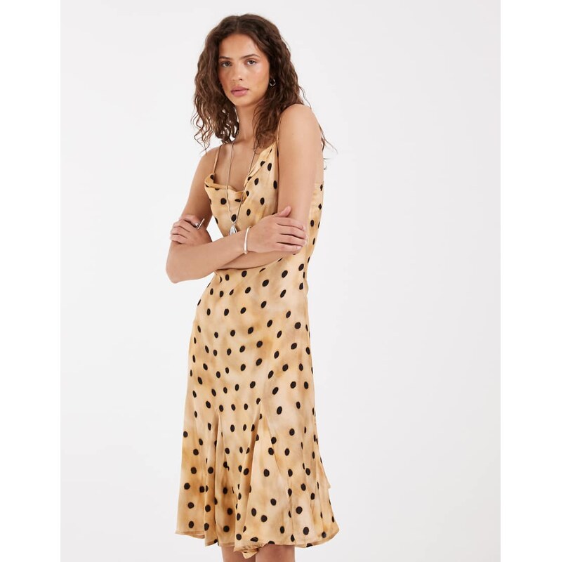 Muse Assembly Betsey polka dot cowl neck midi dress-Yellow