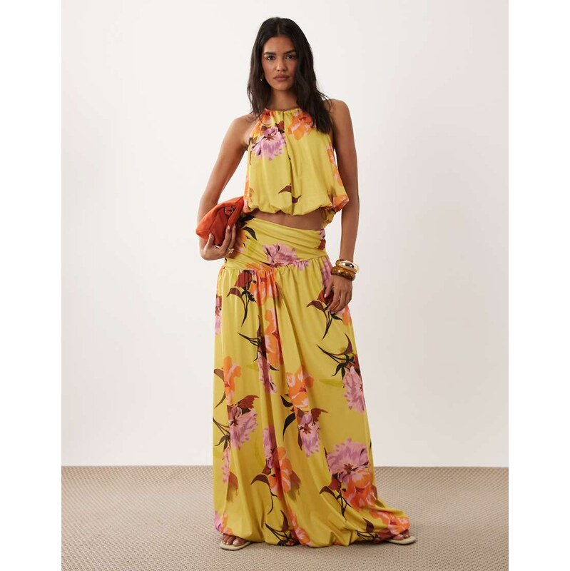 ASOS DESIGN co-ord bubble hem maxi skirt in yellow floral-Multi