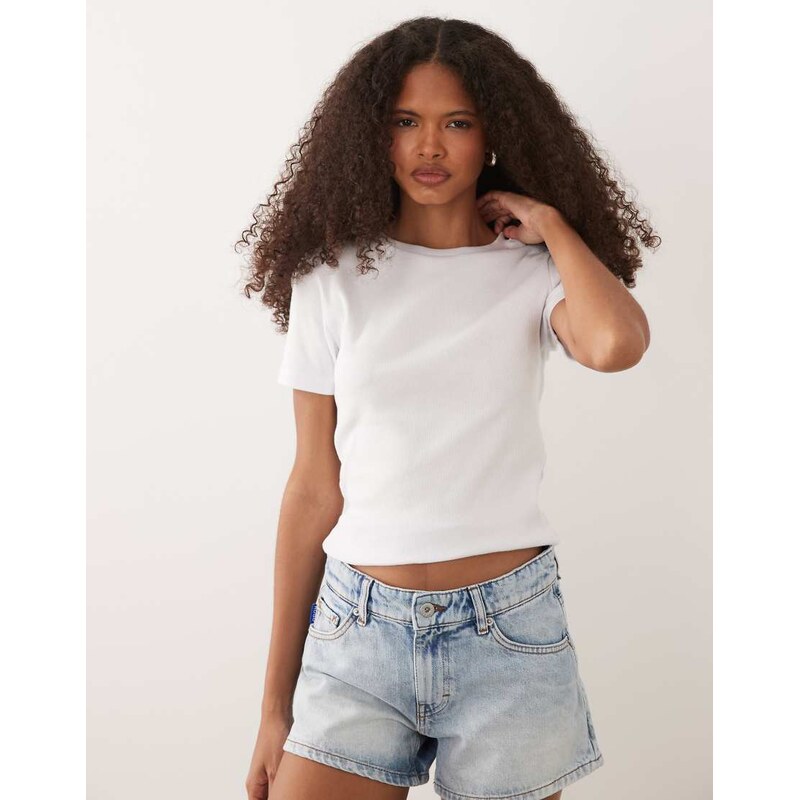 JJ Rebel ribbed short sleeved t-shirt in white