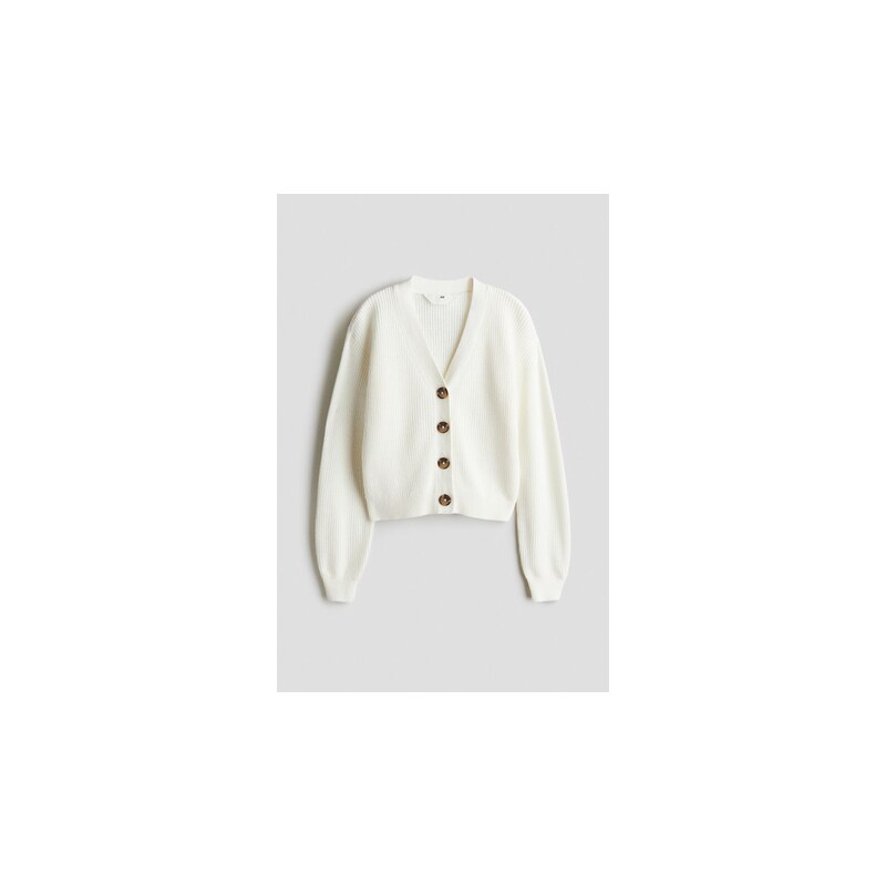 H&M - Propínací svetr z žebrovaného úpletu - Krémová