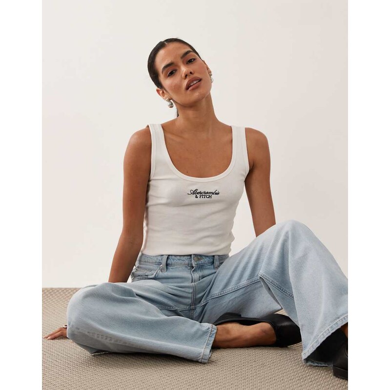 Abercrombie & Fitch embroidered logo scoop neck tank top in