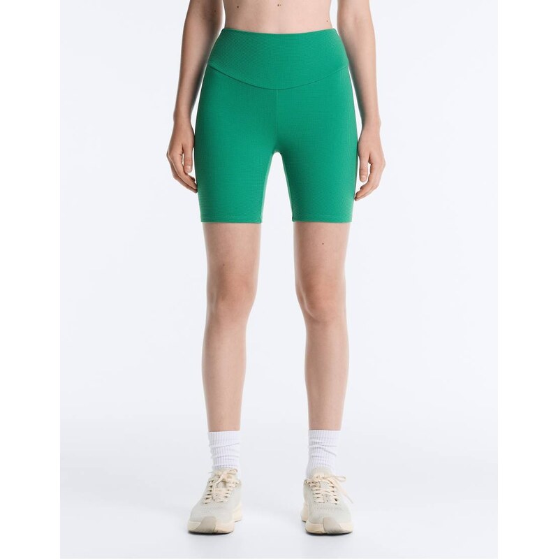 OYSHO High-rise 20cm piqué short leggings in green