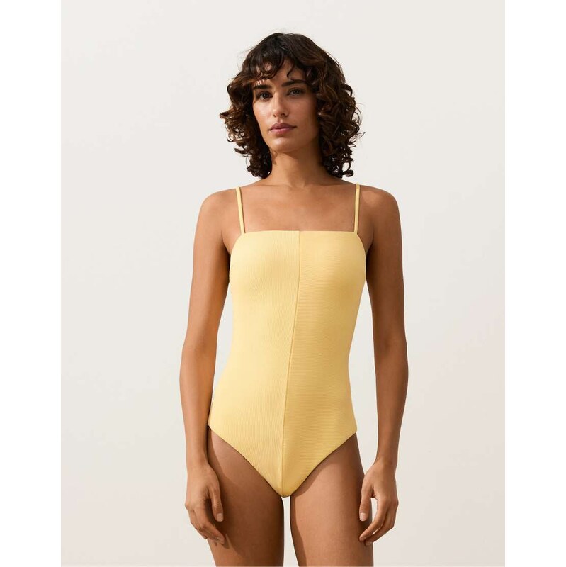 OYSHO Rib bandeau swimsuit in soft yellow