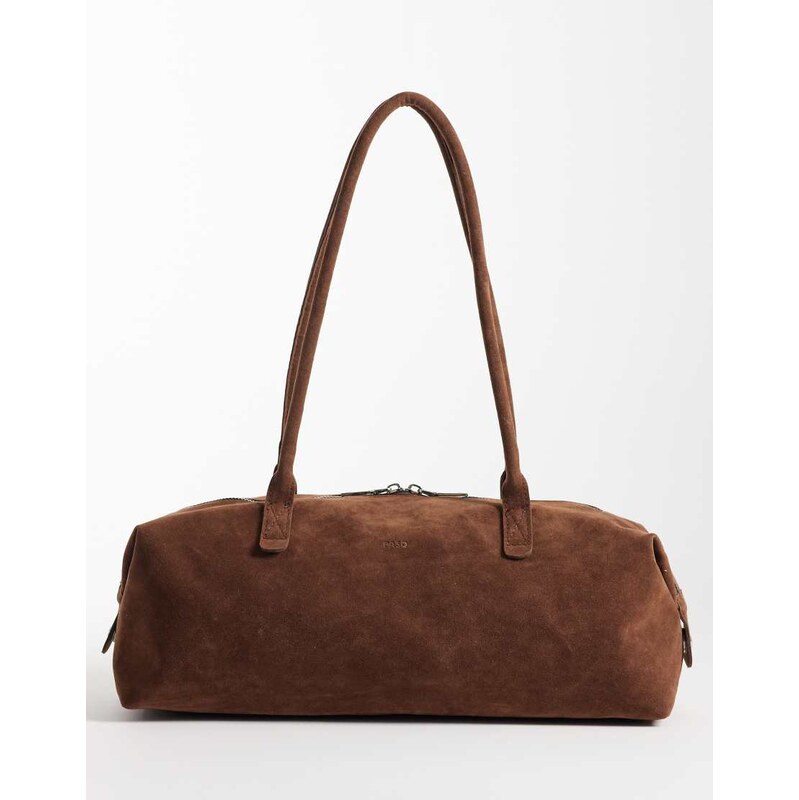 PASQ faux suede elongated shoulder bag in brown