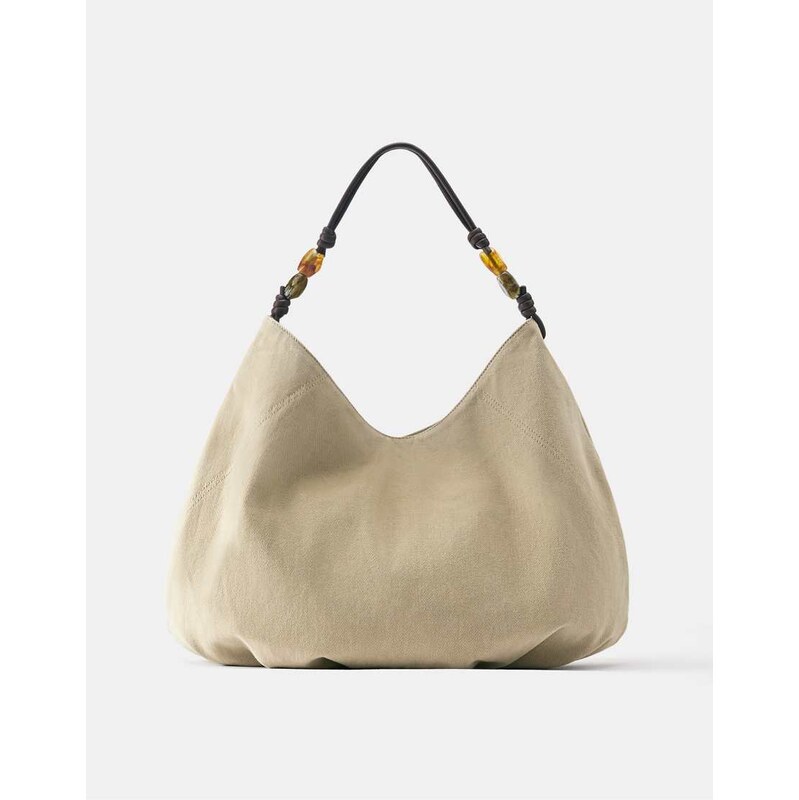 Pull&Bear Beaded tote bag in brown