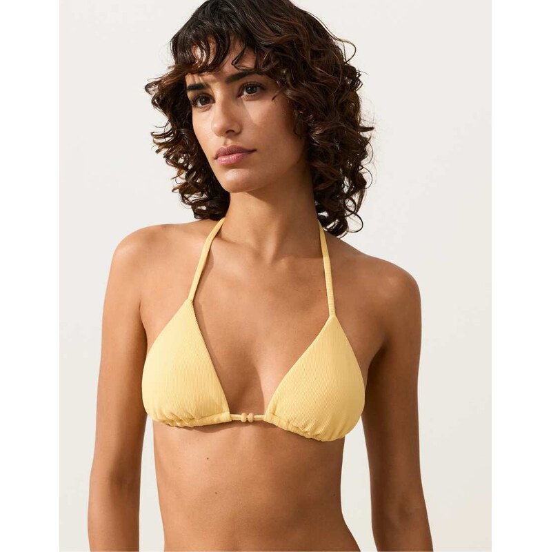 OYSHO Rib triangle bikini top in soft yellow