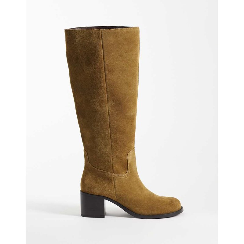 ASOS DESIGN Clyde round toe pull on knee boots in olive suede