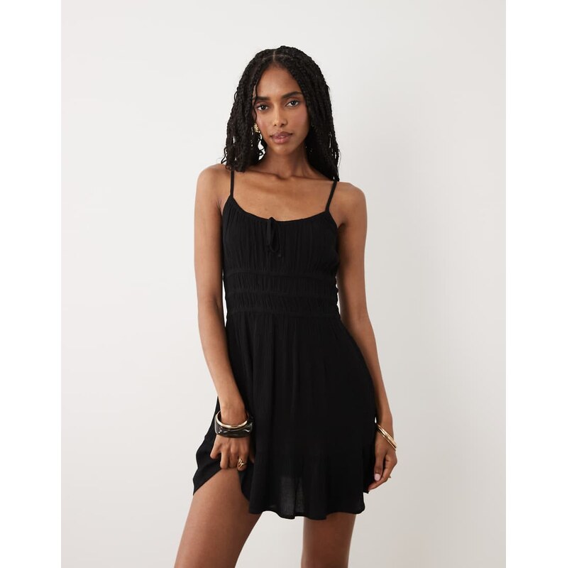 Miss Selfridge cheesecloth mini sun dress in black