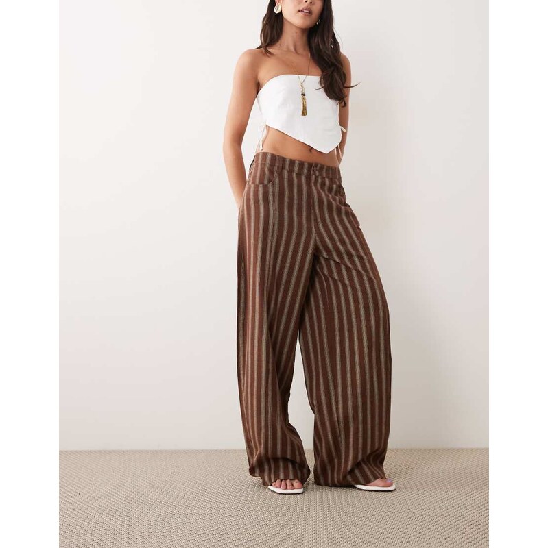 ASOS DESIGN barrel leg trouser in chocolate stripe-Brown