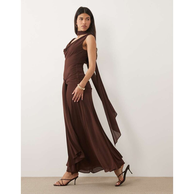 Forever New scarf neck maxi dress with tie waist detail in