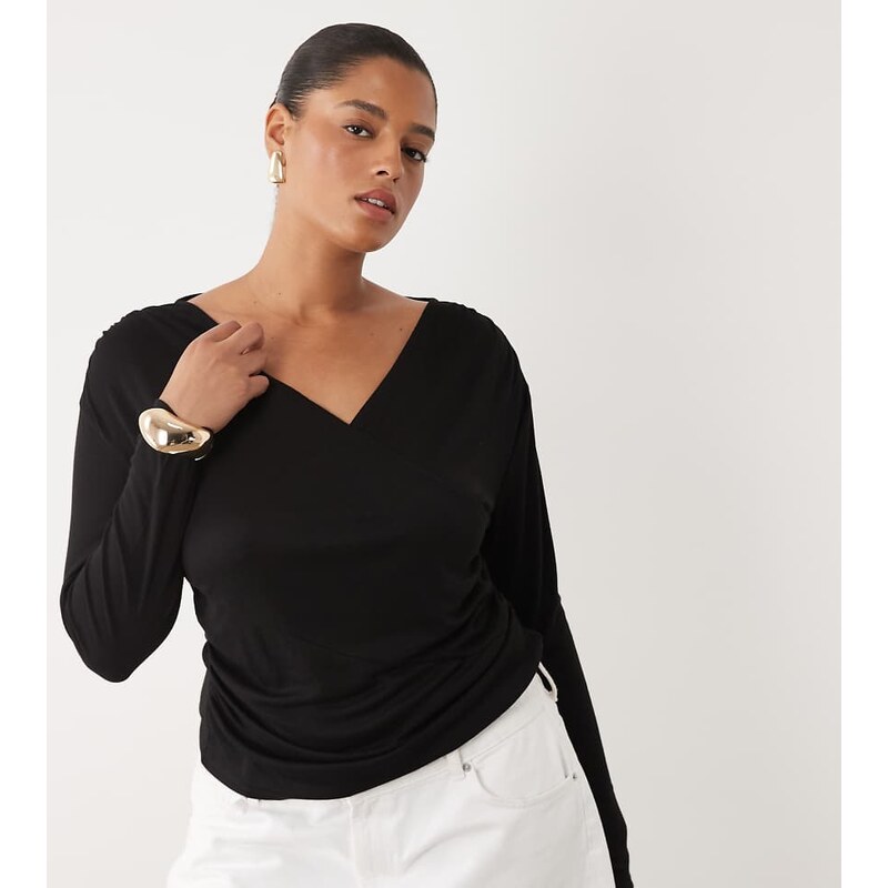 ASOS Curve ASOS DESIGN Curve soft jersey drape wrap long sleeve