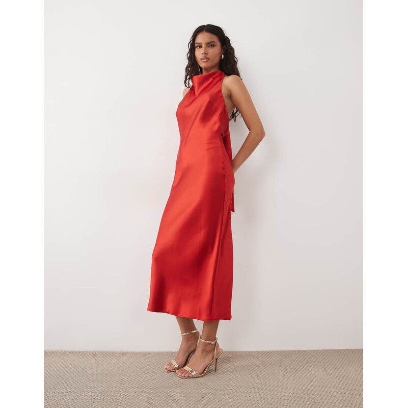 Pretty Lavish Edita satin halter cowl neck low back midaxi dress