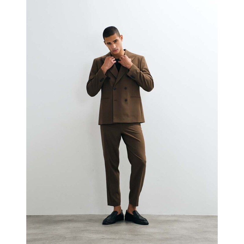 ASOS DESIGN regular double breasted suit blazer in brown