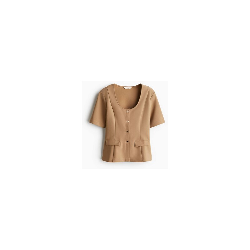 H&M - Propínací svetříks krátkým rukávem - Tmavě Béžová