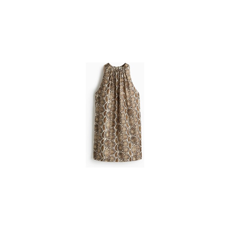 H&M - Šaty shift dress - Béžová/Vzor Hadí Kůže
