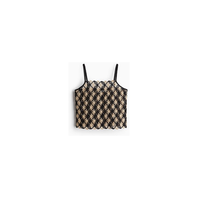 H&M - Tílkos efektem háčkování - Černá/Světle Béžová