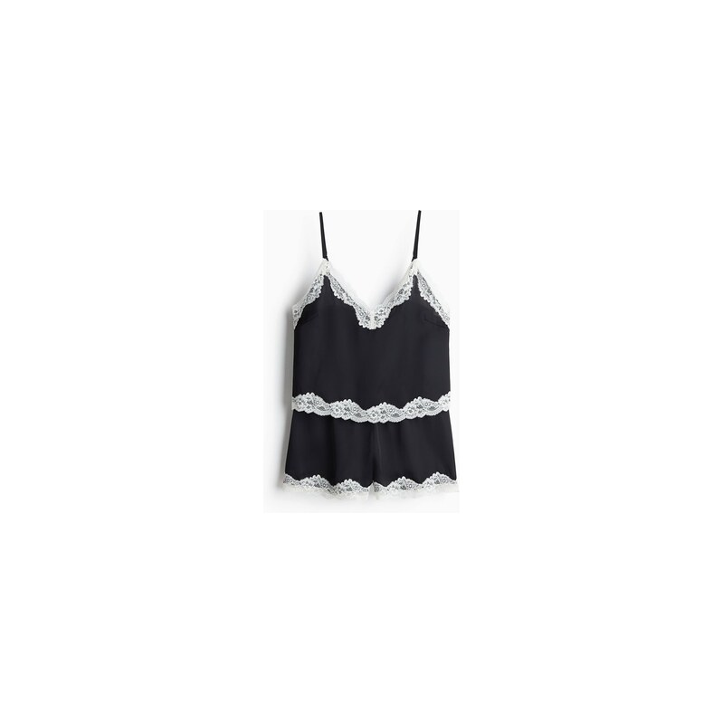 H&M - Saténové pyžamos krajkovými lemy - Černá
