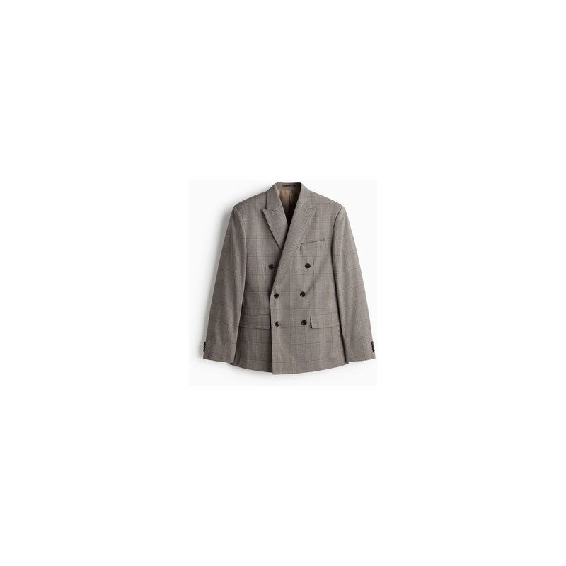 H&M - Dvouřadové sako Regular Fit - Tmavě Béžová/Kostka