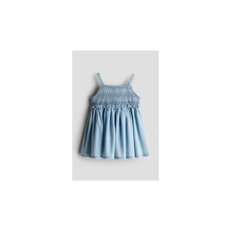 H&M - Smocked denim dress - Bleděmodrá