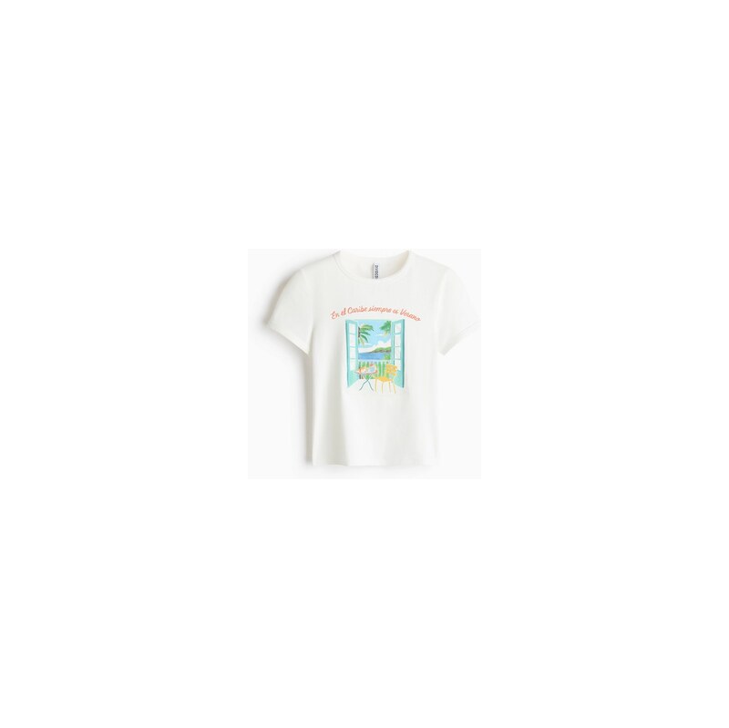 H&M - Přiléhavé bavlněné tričko - Bílá/Caribe