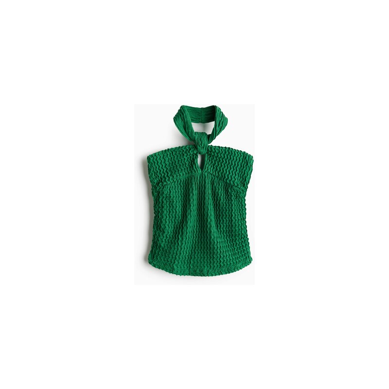 H&M - Tops texturou a páskem za krk - Zelená