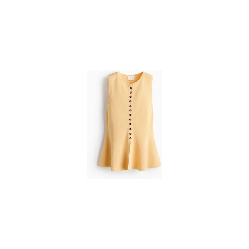 H&M - Vesta z žebrovaného úpletus volánem peplum - Světle Žlutá