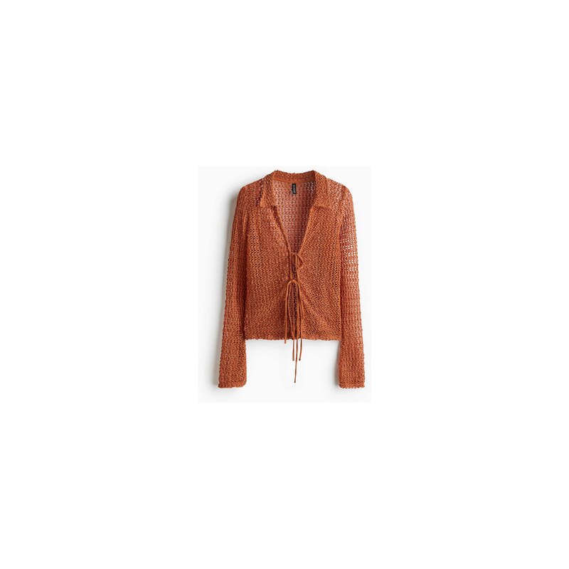 H&M - Top z dírkovaného úpletus předním zavazováním - Oranžová