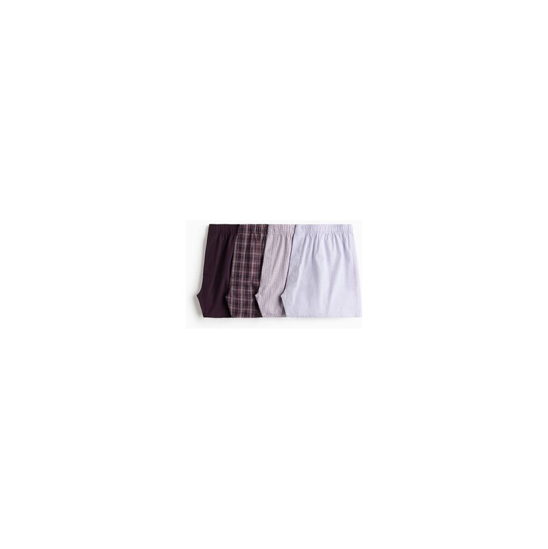 H&M - Boxerky z tkaniny 4 kusy - Vínová/Kostka