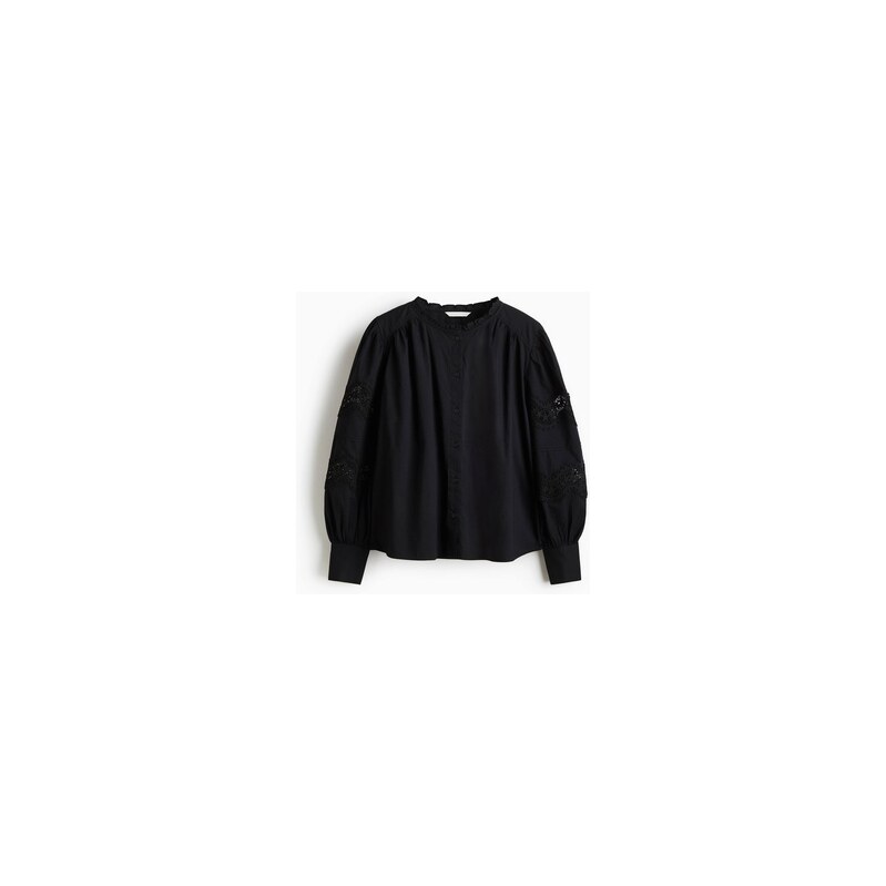 H&M - Bavlněná halenkas krajkovými vsadkami - Černá