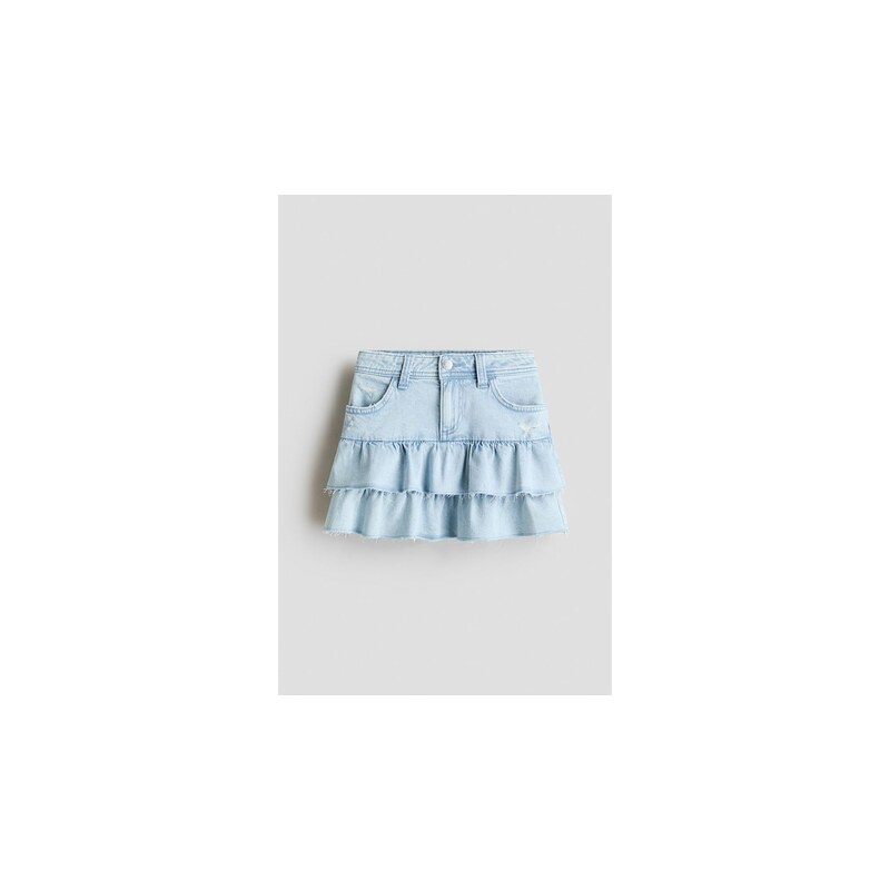 H&M - Džínová sukně s volánky - Světlý Denim Blue