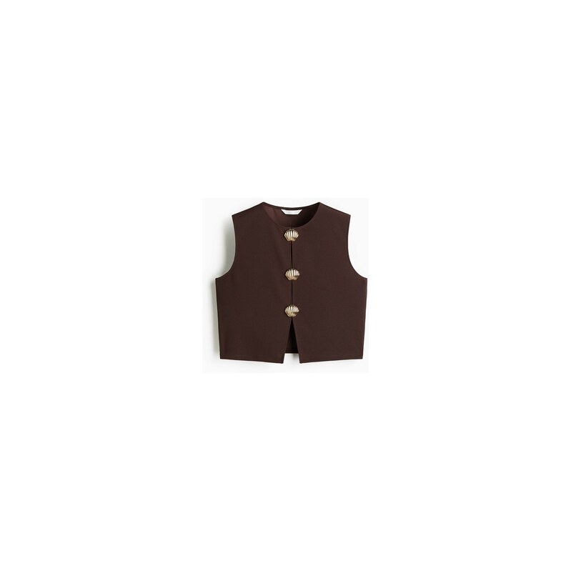 H&M - Top zdobený knoflíky - Tmavě Hnědá