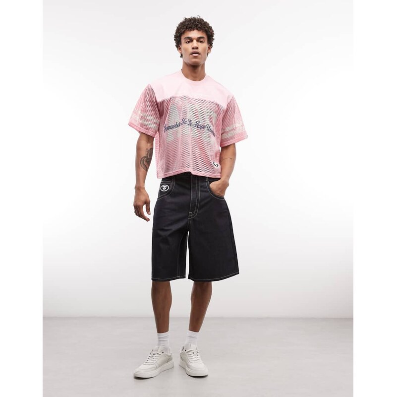 Aape by A Bathing Ape loose fit denim jorts in darkwash blue