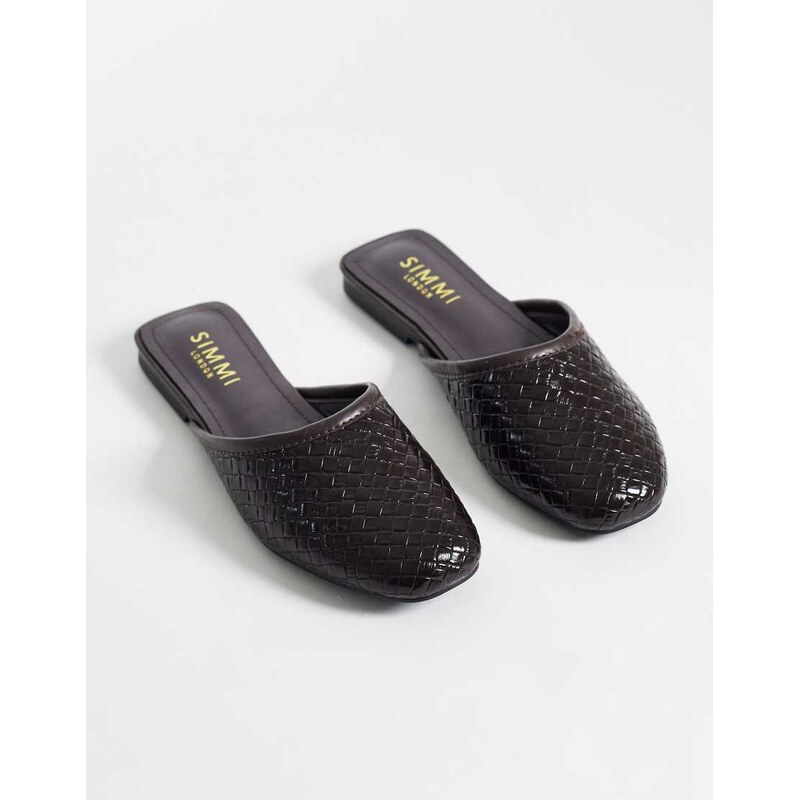 SIMMI Shoes Simmi London Nichola woven flat mules in chocolate