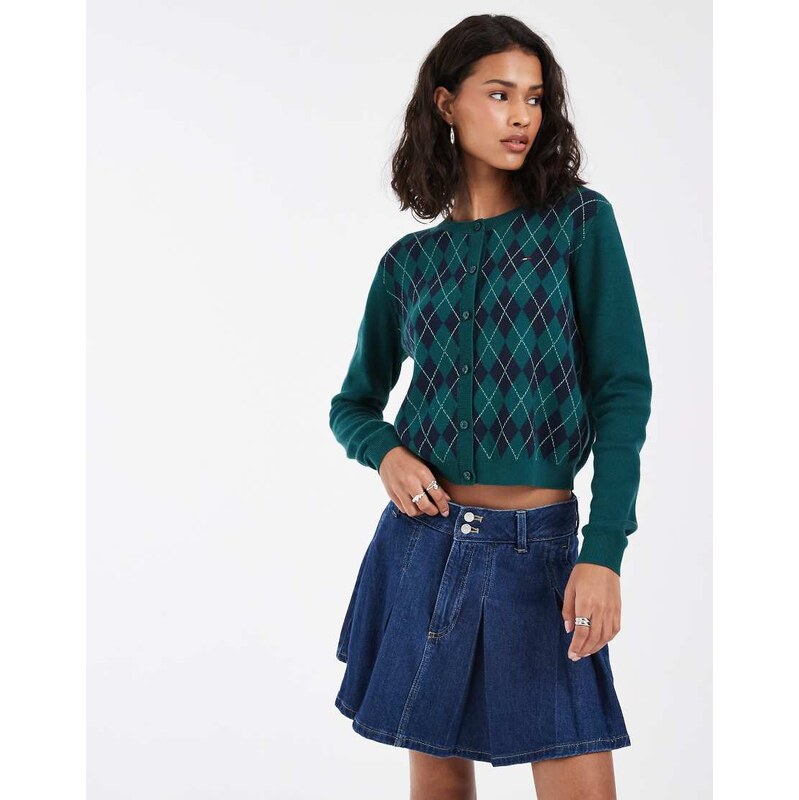 Tommy Jeans pleated denim mini skirt in mid wash blue