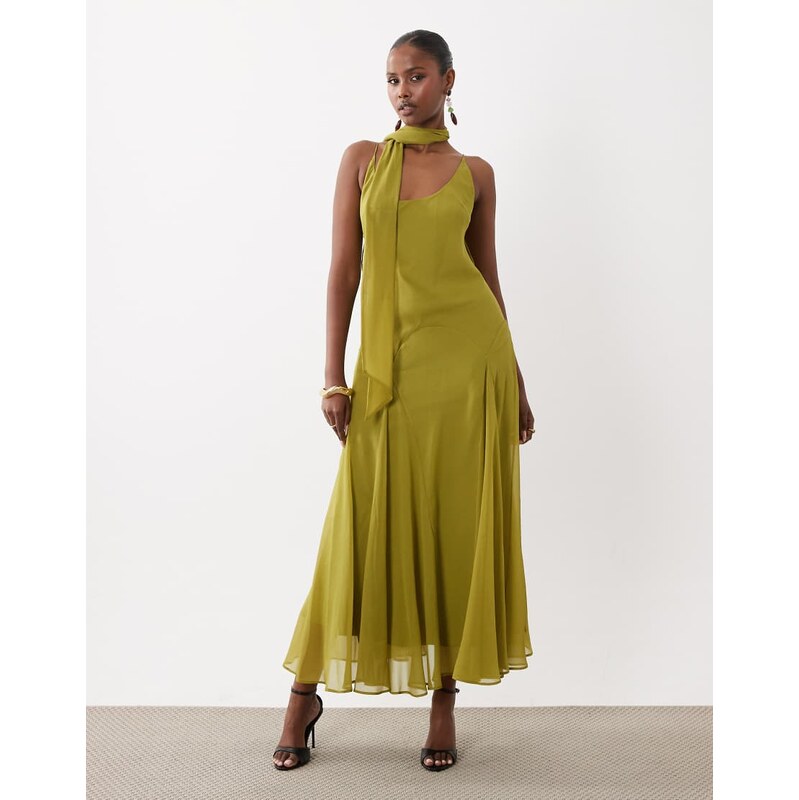 ASOS DESIGN scoop neck maxi dress with godet hem and scarf in