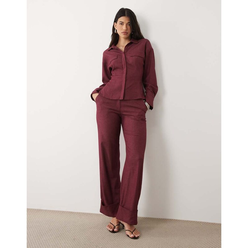 Kaiia exclusive tailored stretch woven wide leg turn up detail