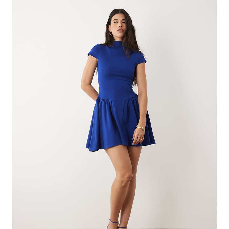 Kaiia exclusive high neck short sleeve fit and flare ponte mini