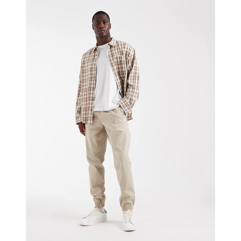 Jack & Jones slim fit cuffed joggers in beige-Neutral